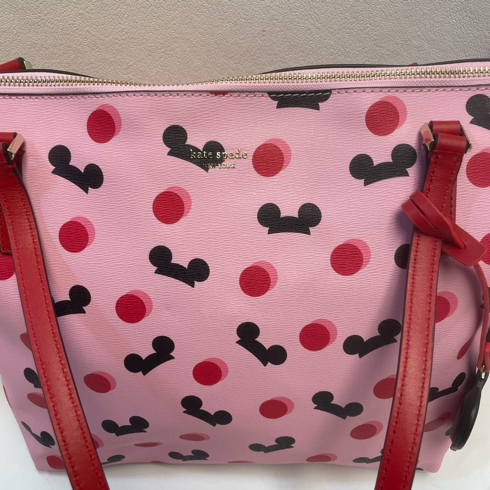 Disney Parks Kate Spade Large Tote Purse Bag with Wallet Mickey Mouse Print Pink - Picture 3 of 11